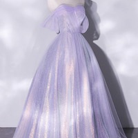 Shiny tulle sequins long prom dress A-line evening dress - Thumbnail 8