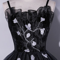 Black tulle long prom dress A-line evening dress - Thumbnail 1