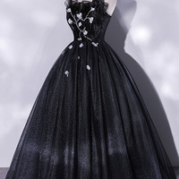 Black tulle long prom dress A-line evening dress - Thumbnail 2