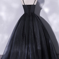Black tulle long prom dress A-line evening dress - Thumbnail 3