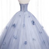 Blue tulle applique long ball gown dress formal dress - Thumbnail 5