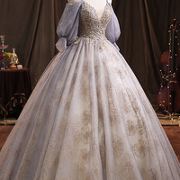 Purple tulle sequins long ball gown A-line formal dress - Thumbnail 1