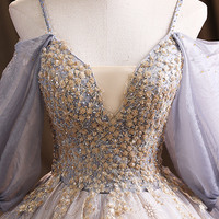 Purple tulle sequins long ball gown A-line formal dress - Thumbnail 2