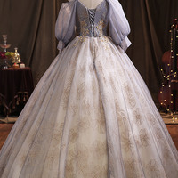 Purple tulle sequins long ball gown A-line formal dress - Thumbnail 3