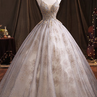 Purple tulle sequins long ball gown A-line formal dress - Thumbnail 4