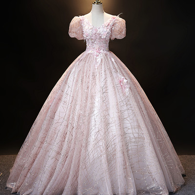 Pink tulle sequins ball gown dress foraml dress - Thumbnail 1
