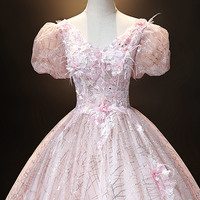 Pink tulle sequins ball gown dress foraml dress - Thumbnail 1