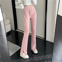 Causual Chic Cool Black Pink White Comfy Velvet Long Wide Leg Gathered Waist Pants - Thumbnail 1