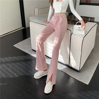 Causual Chic Cool Black Pink White Comfy Velvet Long Wide Leg Gathered Waist Pants - Thumbnail 3