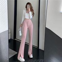 Causual Chic Cool Black Pink White Comfy Velvet Long Wide Leg Gathered Waist Pants - Thumbnail 4