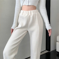 Causual Chic Cool Black Pink White Comfy Velvet Long Wide Leg Gathered Waist Pants - Thumbnail 7