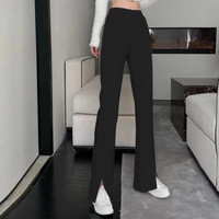 Causual Chic Cool Black Pink White Comfy Velvet Long Wide Leg Gathered Waist Pants - Thumbnail 9