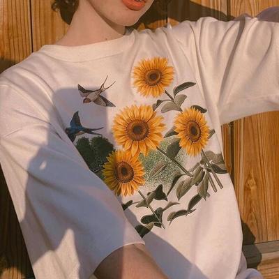 Sun flower bird printed tee - Thumbnail 2