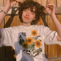 Sun Flower Bird Printed Tee - Thumbnail 2