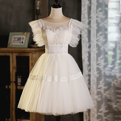 Champagne tulle lace short prom dress homecoming dress