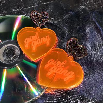 Shiny girl gang transparent heart dangle earrings