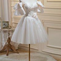 Champagne lace short prom dress homecoming dress - Thumbnail 3