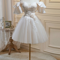 Champagne lace short prom dress homecoming dress - Thumbnail 4