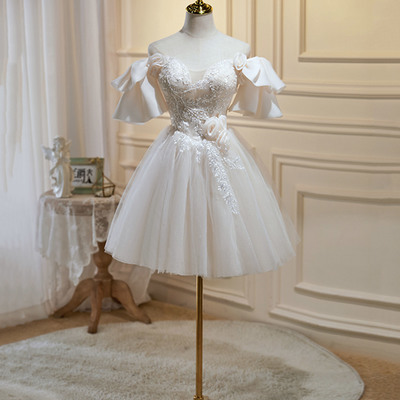 Champagne lace short prom dress homecoming dress - Thumbnail 2