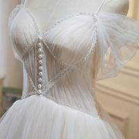 Champagne lace short A-line prom dress homeocming dress - Thumbnail 2