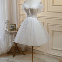 Champagne lace short A-line prom dress homeocming dress - Thumbnail 4