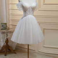 Champagne lace short A-line prom dress homeocming dress - Thumbnail 3