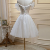 Champagne lace short A-line prom dress homeocming dress - Thumbnail 6