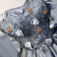 Gray tulle lace short prom dress homecoming dress - Thumbnail 2