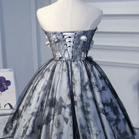 Gray tulle lace short prom dress homecoming dress - Thumbnail 4