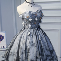 Gray tulle lace short prom dress homecoming dress - Thumbnail 5