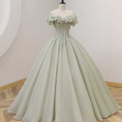 Green tulle long ball gown dress formal dress - Thumbnail 1
