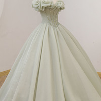 Green tulle long ball gown dress formal dress - Thumbnail 1