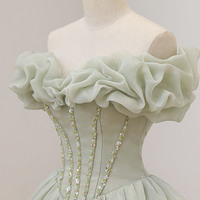 Green tulle long ball gown dress formal dress - Thumbnail 2