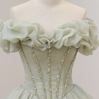 Green tulle long ball gown dress formal dress - Thumbnail 3