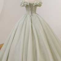 Green tulle long ball gown dress formal dress - Thumbnail 5