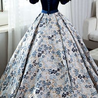 Blue velvet satin long ball gown dress formal dress - Thumbnail 5