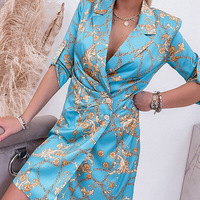 Vintage Women Blue Print Dress - Thumbnail 2