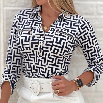 Elegant black printed long sleeve shirt