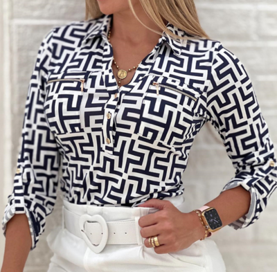 Elegant Black Printed Long Sleeve Shirt
