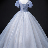 Blue tulle sequins long ball gown formal gown - Thumbnail 4