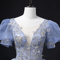 Blue tulle sequins long ball gown formal gown - Thumbnail 1