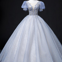 Blue tulle sequins long ball gown formal gown - Thumbnail 5