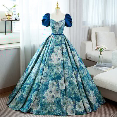 Blue print long prom dress elegant evening dress - Thumbnail 2