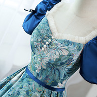 Blue Print Long Prom Dress Elegant Evening Dress - Thumbnail 1