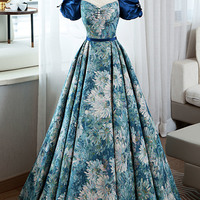 Blue Print Long Prom Dress Elegant Evening Dress - Thumbnail 6