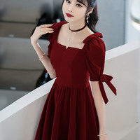 Burgundy velvet short prom dress homecoming dress - Thumbnail 2