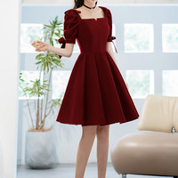 Burgundy velvet short prom dress homecoming dress - Thumbnail 4