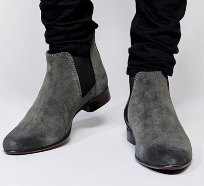 Handmade Gray Suede Ankle High Chelsea Boot, Men's Dress Leather Boot