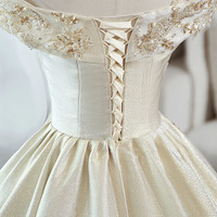 Champagne satin lace long ball gown formal gown - Thumbnail 4