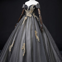 Black tulle lace long ball gown balck evening gown - Thumbnail 3